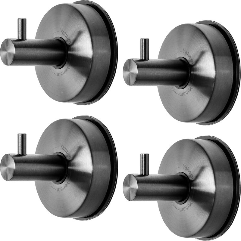 OHOM Suction Cup Hooks Shower Towel Holder Stainless Steel Vacuum Bathroom Shower Hook Suction Towel Rack Kitchen Organizer for Bathrobe Loofah Washcloth Brushed Black 4 Pcs - Image 1